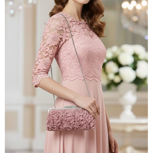 Evening Bag -  Ruffled - Pink - BG-7447PK
